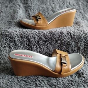 Prada Vintage Women’s Wedge Sandals Size 7 – Brown | Pre-Owned